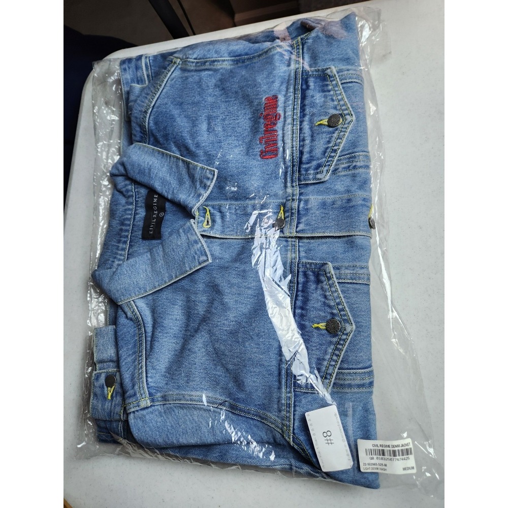 Civil Regime Embroidered Denim Trucker Jacket Streetwear -‎ Size Medium - Picture 15 of 16